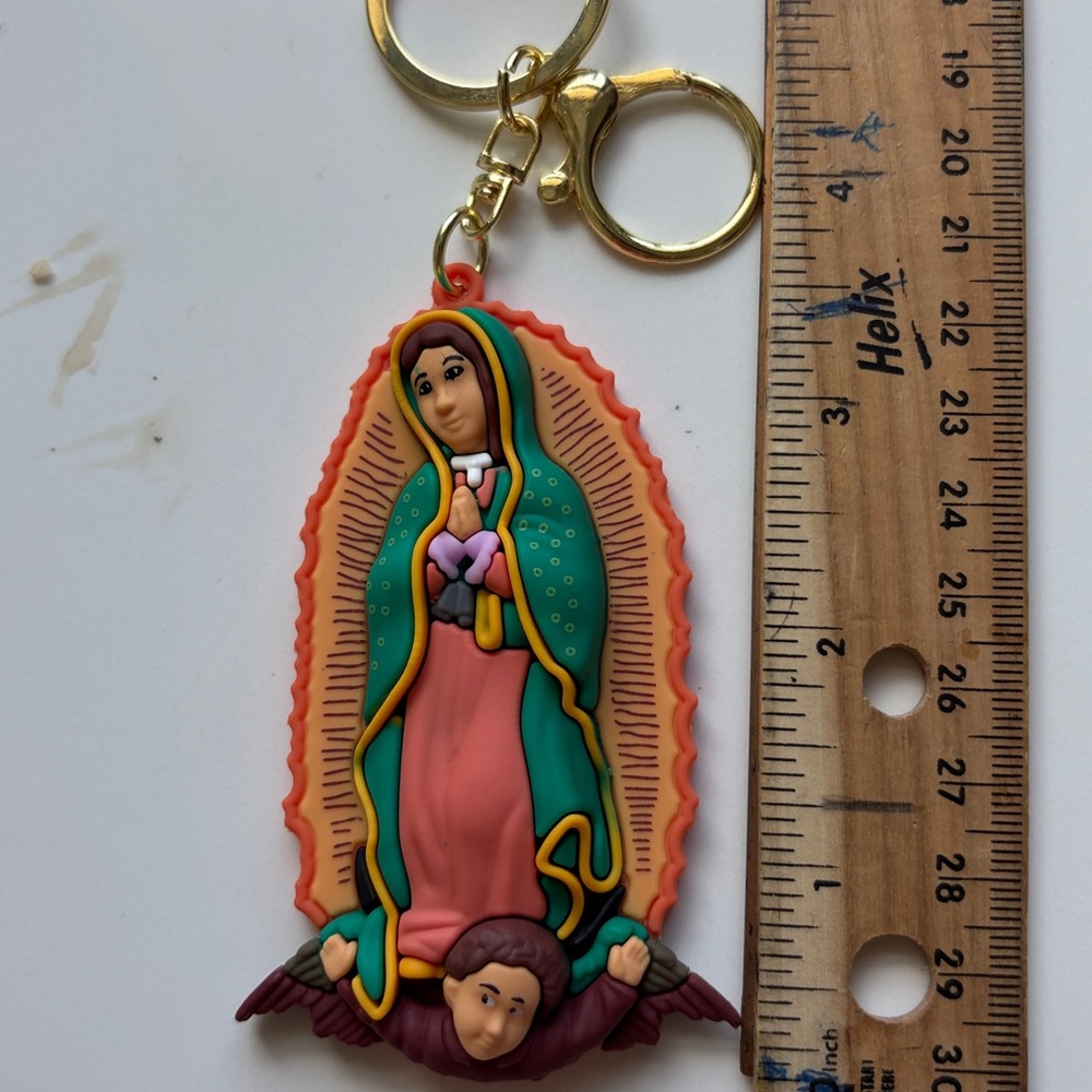 Religious Virgin de Guadalupe Keychain wristlet.  Use for backpacks/key